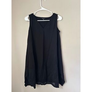 Yak & Yeti Black Sleeveless V Neck Slip Dress Lace Hem Whimsigoth Grunge